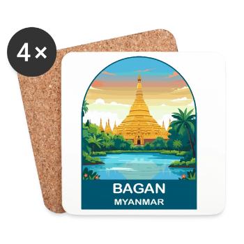 Bagan Myanmar Tempel Vintage-Reiseplakat - Untersetzer (4er-Set) - Weiß - Vorne