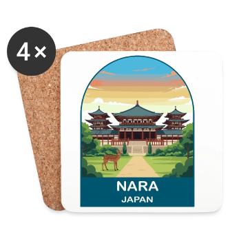 Temple de Nara au Japon et Art de voyage vintage des cerfs - Dessous de verre (lot de 4) - blanc - Devant