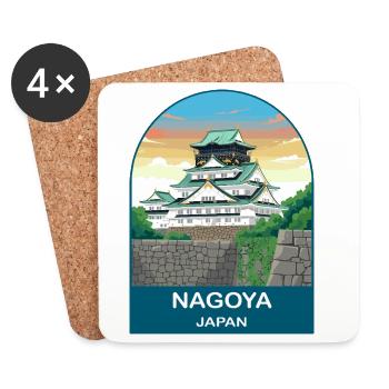Nagoya Japan Castle Vintage-Reiseplakat-Kunst - Untersetzer (4er-Set) - Weiß - Vorne