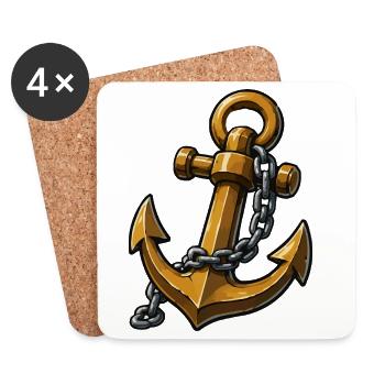 Ancre classique avec style nautique à chaîne - Dessous de verre (lot de 4) - blanc - Devant