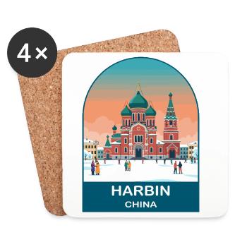 Harbin China Saint Sophia Vintage Snow Travel Art - Coasters (set of 4) - white - Front