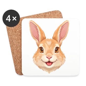 Visage de lapin de dessin animé joyeux et mignon - Dessous de verre (lot de 4) - blanc - Devant
