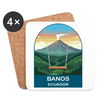 Banos Ecuador Volcano Art de voyage vintage - Dessous de verre (lot de 4) - blanc - Devant