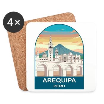 Arequipa Peru Volcano Vintage Travel Poster - Coasters (set of 4) - white - Front