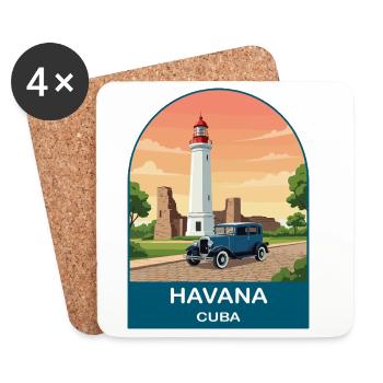 Affiche de voyage de voitures anciennes de La Havane, Cuba, - Dessous de verre (lot de 4) - blanc - Devant