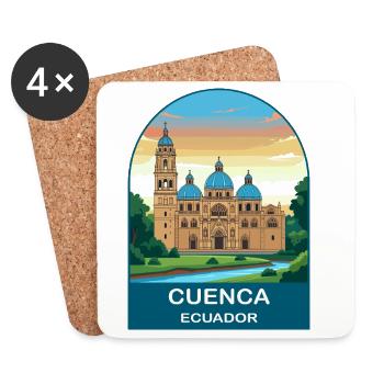 Cuenca Ecuador Vintage Cathedral Travel Poster - Coasters (set of 4) - white - Front