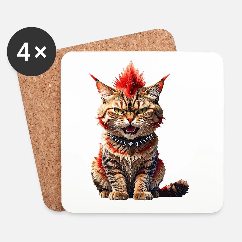 Punk Katze - Untersetzer (4er-Set) - Weiß