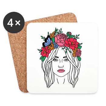 Boho Flower Woman - Coasters (set of 4) - white - Front
