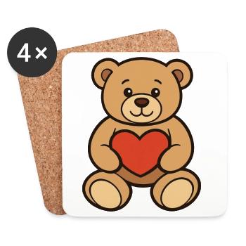 Teddy Bear with Heart Comic Art - Coasters (set of 4) - white - Front