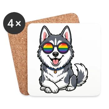 Mois de la Fierté LGBT - Mignon Husky - Dessous de verre (lot de 4) - blanc - Devant