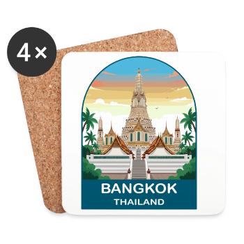 Art d’affiches de voyage vintage du temple de Bangkok Thaïlande - Dessous de verre (lot de 4) - blanc - Devant