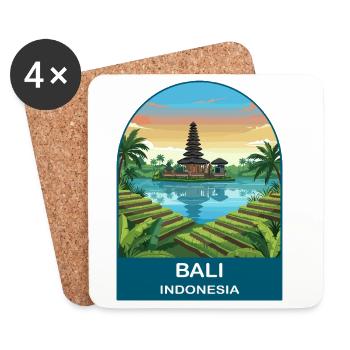 Bali Indonesia Temple Vintage Travel Illustration - Coasters (set of 4) - white - Front