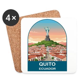 Quito Ecuador El Panecillo Vintage Travel Art - Coasters (set of 4) - white - Front