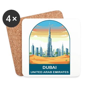 Dubai UAE Burj Khalifa Vintage Travel Poster - Coasters (set of 4) - white - Front