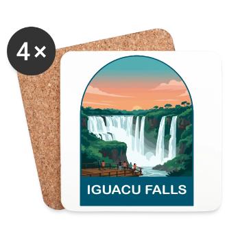 Iguacu Falls Vintage Waterfall Travel Poster Art - Coasters (set of 4) - white - Front