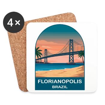 Florianópolis Brazil Bridge Vintage Travel Art - Coasters (set of 4) - white - Front