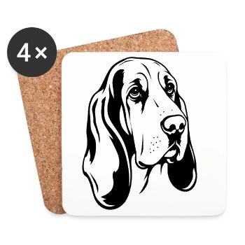 Basset_Hound Front View Cartoon Black - Coasters (set of 4) - white - Front