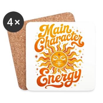 Main Character Energy - Retro Sonne - Untersetzer (4er-Set) - Weiß - Vorne