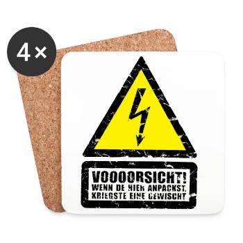 stop Vorsicht Strom ! Respekt Selbstverteidigung  - Untersetzer (4er-Set) - Weiß - Vorne