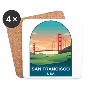 Affiche de voyage vintage San Francisco USA - Dessous de verre (lot de 4) - blanc - Devant