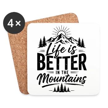 La vie est meilleure à la montagne – Vintage Outdoor - Dessous de verre (lot de 4) - blanc - Devant