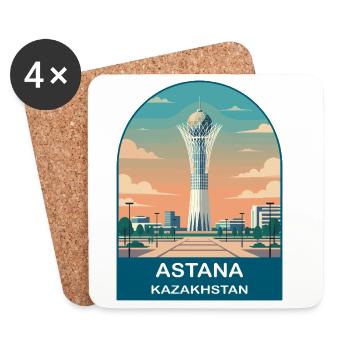 Affiche de voyage vintage Bayterek d’Astana Kazakhstan - Dessous de verre (lot de 4) - blanc - Devant