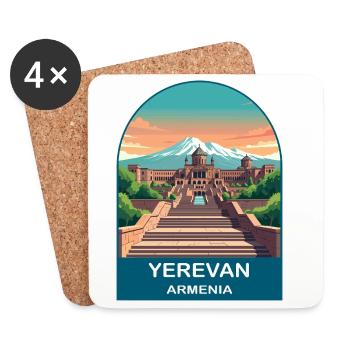 Yerevan Armenia Mount Ararat Vintage Travel Art - Coasters (set of 4) - white - Front