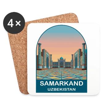 Samarkand Usbekistan Vintage-Seidenstraße-Poster - Untersetzer (4er-Set) - Weiß - Vorne
