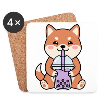 Shiba Inu Bubble Tea Charm - Coasters (set of 4) - white - Front