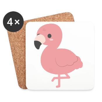 Charme clipart de flamant rose - Dessous de verre (lot de 4) - blanc - Devant