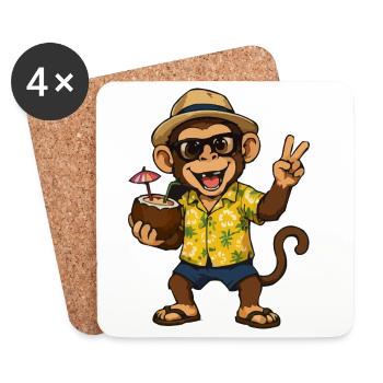 Tropical Monkey Party - Ambiances Hawaii - Dessous de verre (lot de 4) - blanc - Devant