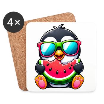 Sommer-Pinguin mit Wassermelone - Untersetzer (4er-Set) - Weiß - Vorne