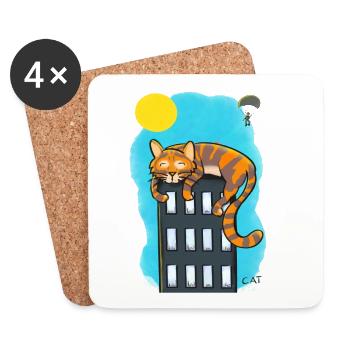 Cat over skyscrapers - Coasters (set of 4) - white - Front