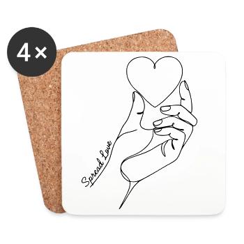 Spread Love minimalistische Herzlinien-Kunst - Untersetzer (4er-Set) - Weiß - Vorne