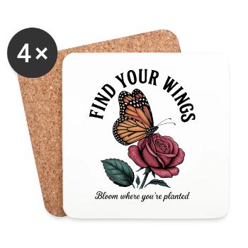 Butterfly over a rose: wings and flower - Coasters (set of 4) - white - Front