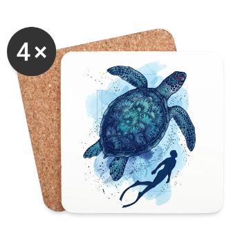 The Big Turtle & Diver - Coasters (set of 4) - white - Front