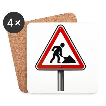 Bau Schild Warnzeichen - Untersetzer (4er-Set) - Weiß - Vorne