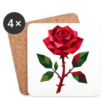 Rose géométrique | Motif floral polygonal - Dessous de verre (lot de 4) - blanc - Devant