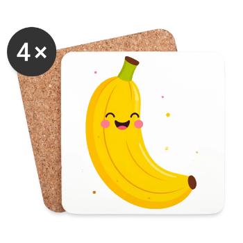 Joyeux dessin animé de banane - Dessous de verre (lot de 4) - blanc - Devant