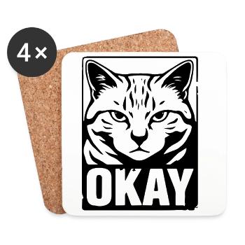 Okay Cat Annoyed Black White Design - Coasters (set of 4) - white - Front