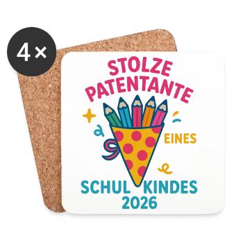 Stolze Patentante Schulkind 2026 - Untersetzer (4er-Set) - Weiß - Vorne