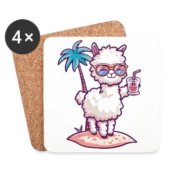 Alpaka Llama Sommer Urlaub - Untersetzer (4er-Set) - Weiß - Vorne