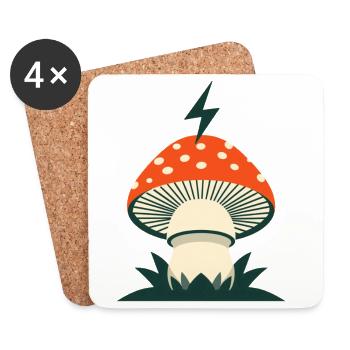 Lightning Mushroom Forest Graphic Design - Coasters (set of 4) - white - Front