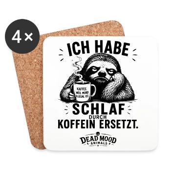 Müdes Faultier mit Kaffee | Lustiger Kaffee Spruch - Untersetzer (4er-Set) - Weiß - Vorne