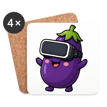 Joueur de dessins animés végan aux légumes d’aubergine - Dessous de verre (lot de 4) - blanc - Devant