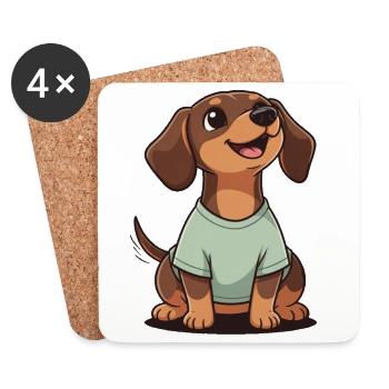 Happy Dachshund Cartoon Heart Warmer Shirt HAS SHORT LE - Coasters (set of 4) - white - Front