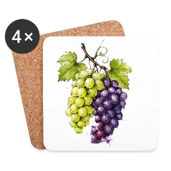 Grappe de raisins aquarelle vert violet - Dessous de verre (lot de 4) - blanc - Devant