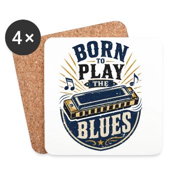 Instrument, harmonica Musiciens de musique blues - Dessous de verre (lot de 4) - blanc - Devant
