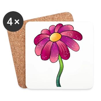 Marguerite rose scintillante - Dessous de verre (lot de 4) - blanc - Devant