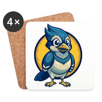 Jay Bird Kawaii Maskottchen Cartoon Clipart Logo Abzeichen - Untersetzer (4er-Set) - Weiß - Vorne